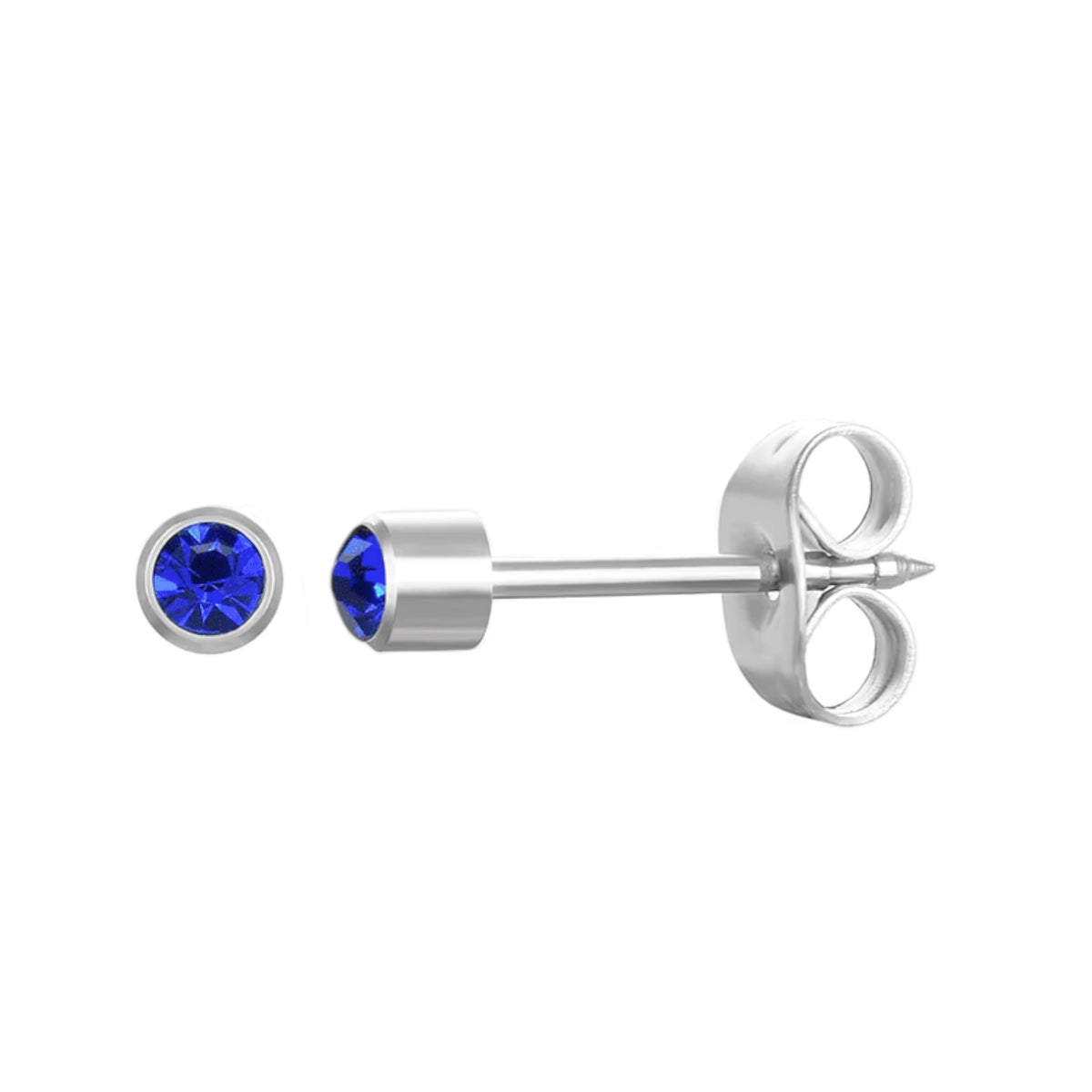 Stalen Schietoorbellen met Kristalsteentje Vanaf 3mm Zilverkleur / 3mm / Blauw | Oorbellen