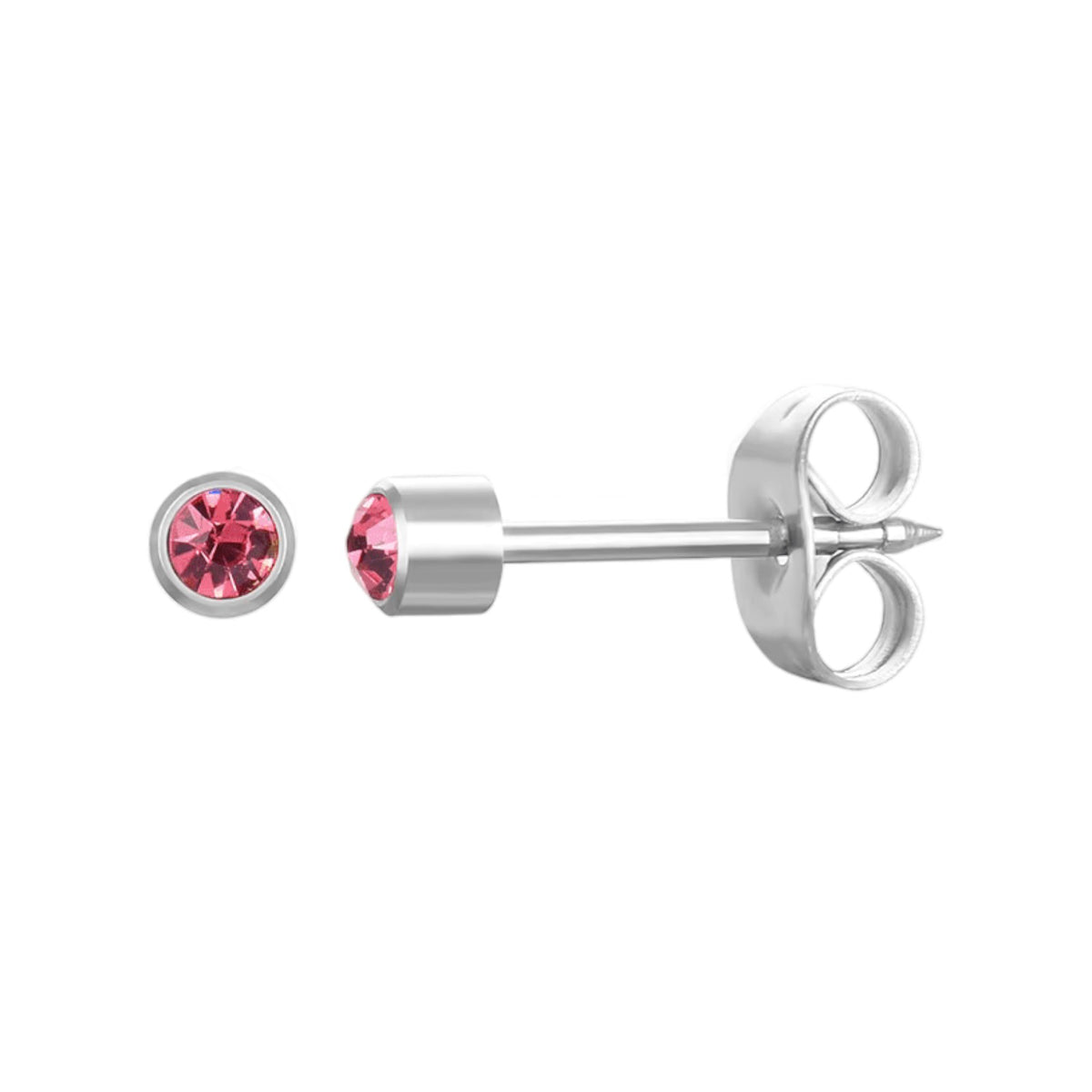 Stalen Schietoorbellen met Kristalsteentje Vanaf 3mm Zilverkleur / 3mm / Roze | Oorbellen