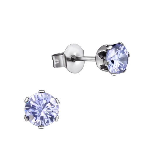 Silver-colored Zirconia Earrings 5mm Purple