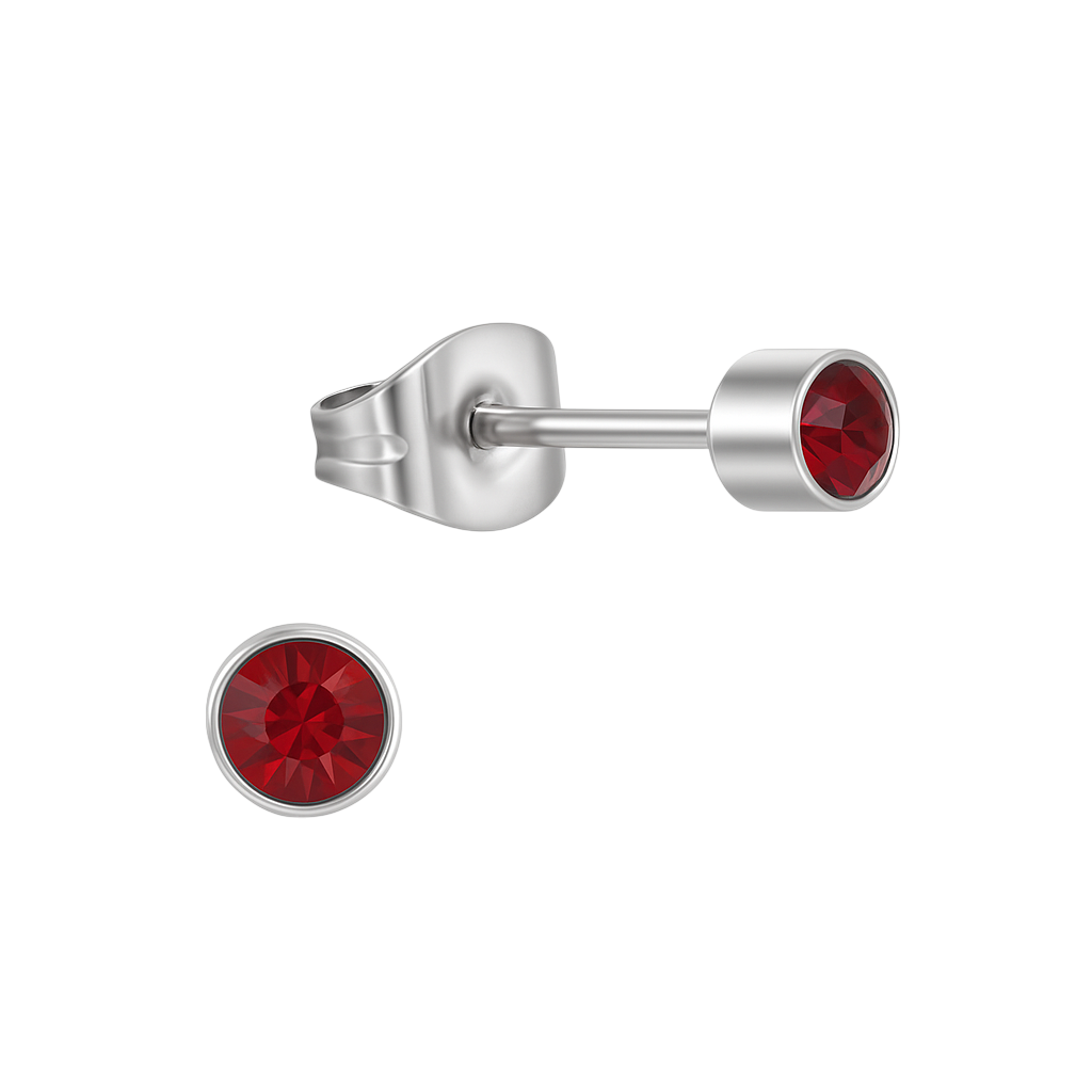 Granaatrood kristal oorstekers – 4mm zilver RVS