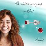 Granaatrood kristal oorstekers – 4mm zilver RVS