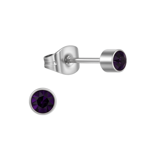 Amethyst purple crystal stud earrings – 4mm stainless steel