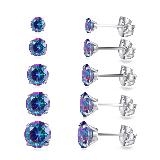 Oorbellen Met Blauwe Kristallen Studs Van Aramat Jewels® Met Titanium En Multicolor Zirkonia