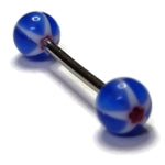 Balletjes Tongpiercing Acryl Ster Met Blauwe En Witte Ballen Met Rode Sterren.