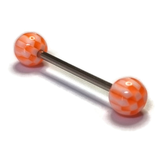 Speelse Acryl Wit Oranje Tongpiercing - Aramat Jewels® Op Witte Achtergrond Met Oranje Glazen Ballen
