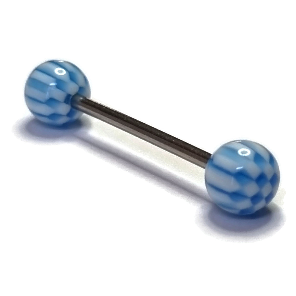 Tongpiercing Acryl Licht Blauw By Aramat Jewels® - Blauwe Glazen Ballen Op Witte Achtergrond