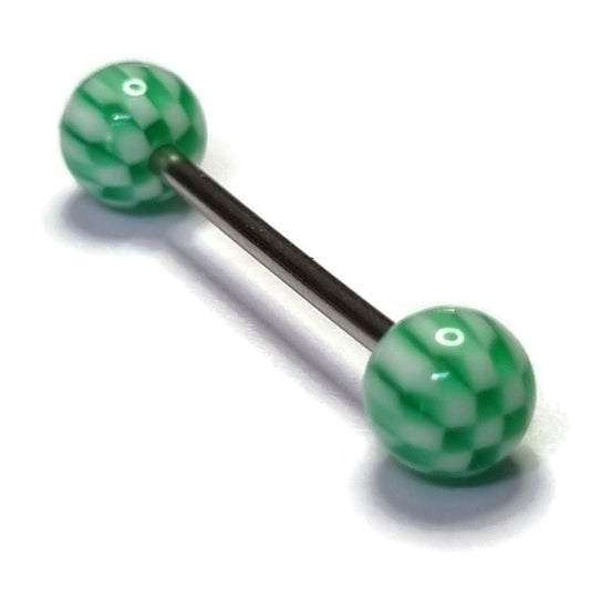 Twee Groene Glazen Ballen Op Een Zwarte Staaf - Aramat Juwelen Tongpiercing Ruitjes Acryl