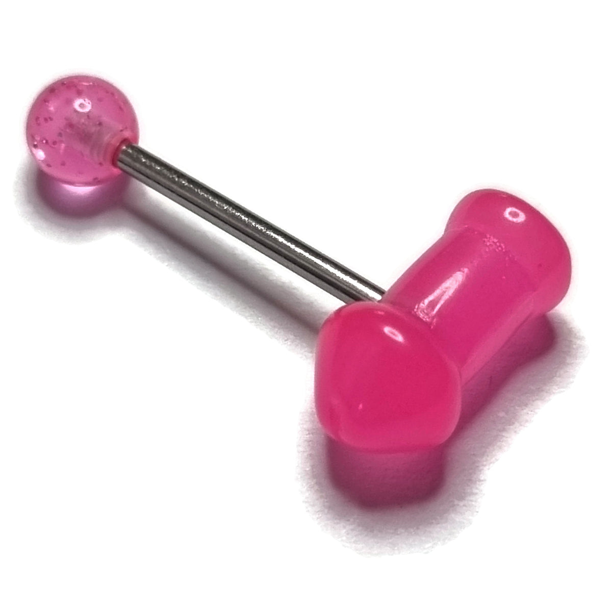 Roze Plastic Tongpiercing Met Metalen Staafje.