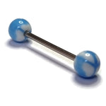 Blauwe Glazen Ballen Op Witte Achtergrond Voor Tongpiercing Acryl Vredesteken.