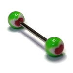 Stalen Tongpiercing Met Groen En Rood Acryl Hartje