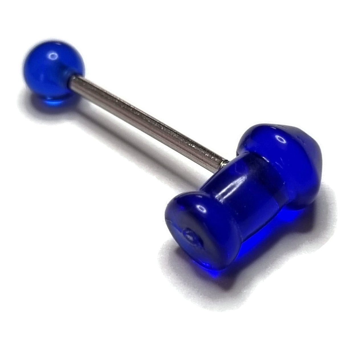 Blauwe Dumbbells Op Witte Achtergrond - Grappige Stalen Tongpiercing Acryl Stout