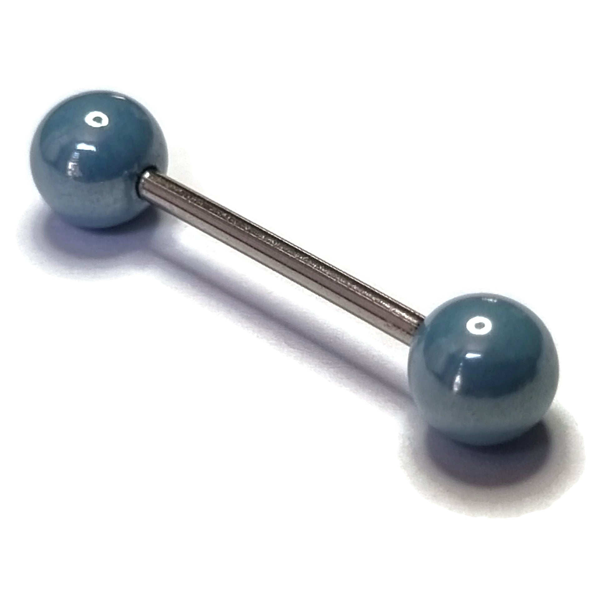 Blauwe Glazen Ballen Op Witte Achtergrond - Parel Tongpiercing Chirurgisch Staal 16mm