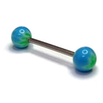 Blauw Acryl Tongpiercing Met Groene Balletjes