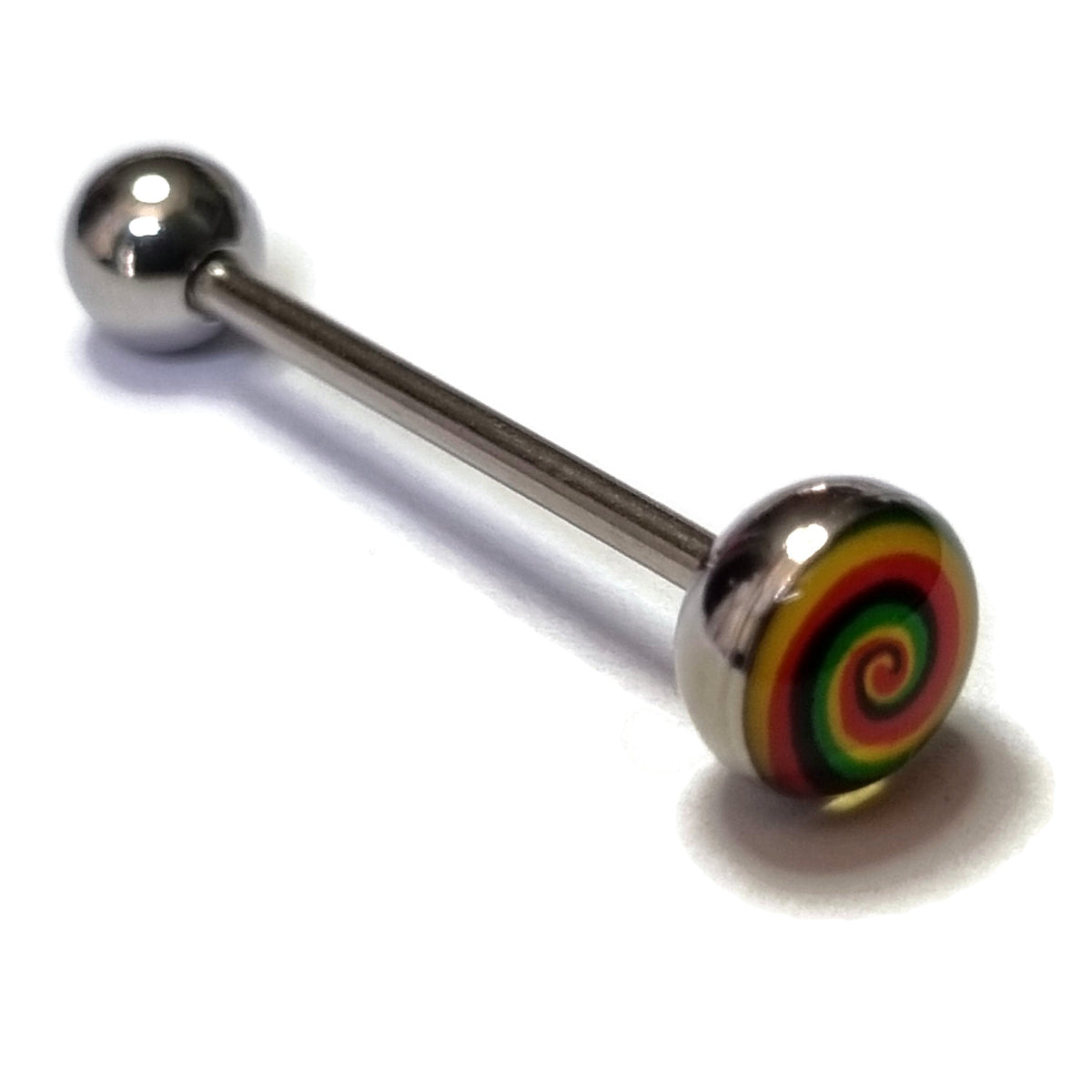 Regenboog Kleurige Stalen Swirl Tongpiercing Met Zilveren Bal