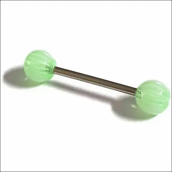 Groene Plastic Bal Met Metalen Staaf Voor Tongpiercing Chirurgisch Staal Gestreept