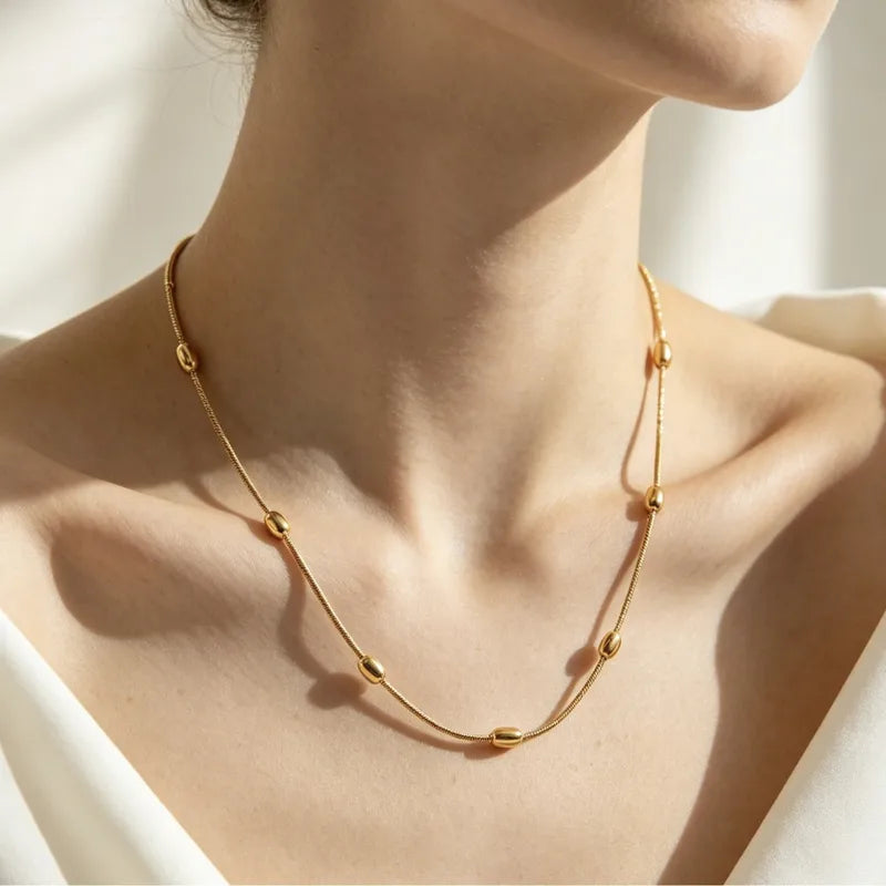 Goudkleurige of Zilverkleurige Ketting Ovale Bolletjes RVS 5mm 40cm Dames