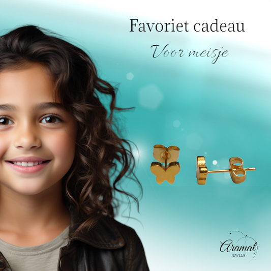 Butterfly stud earrings gold color 7x5mm – stainless steel