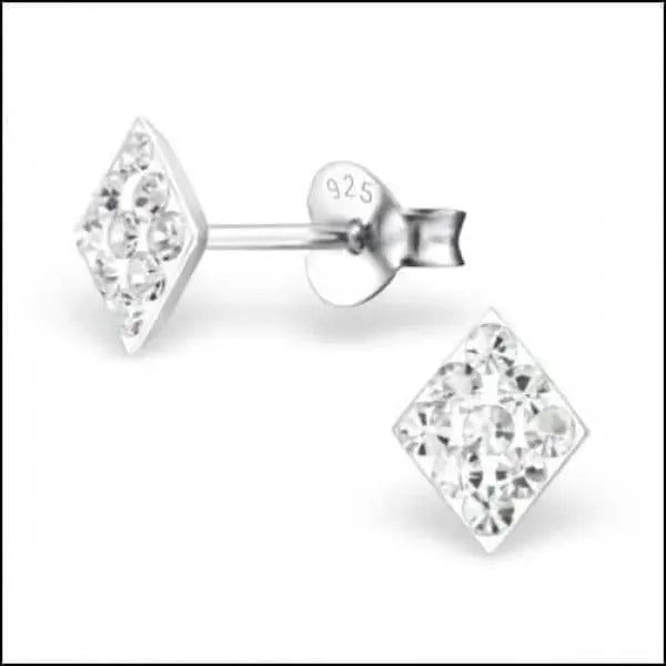 Zilveren Kristal Oorbellen Met Diamanten - Zilveren Kristal Oorbellen Ruit-