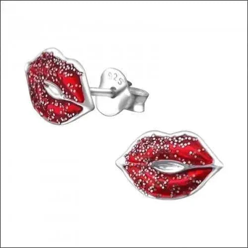 Rode Lippen Oorbellen Met Zilveren Lippen Ontwerp