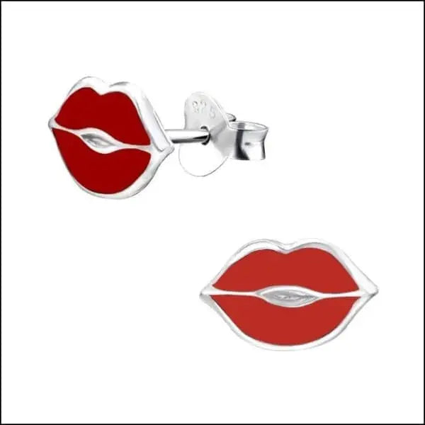 Zilveren Lippen Oorbellen Mond Met Rode Lippen Oorbellen