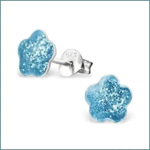 Zilveren Oorbellen Glitter Met Blauwe Kristal Bloemstekers