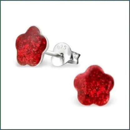 Rode Hartvormige Oorbellen Met Glitter - Zilveren Oorbellen Glitter-