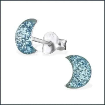 Zilveren Oorbellen Glitter Met Blauwe Druzy Maan Oorbellen