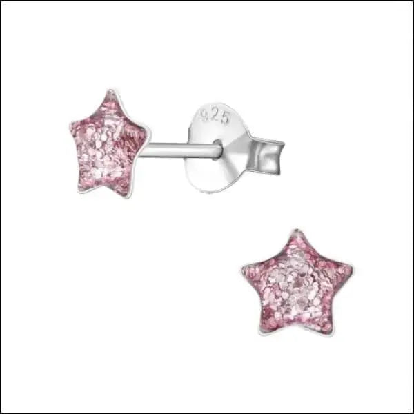 Zilveren Oorbellen Glitter Met Roze Cz-sterstud Oorbellen
