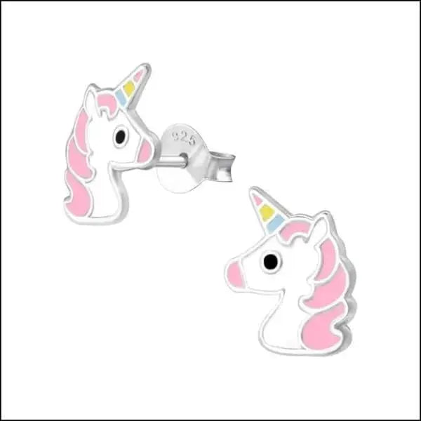 Unieke Zilveren Unicorn Oorbellen Wit/roze-9x11mm