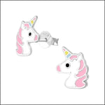 Unieke Zilveren Unicorn Oorbellen Wit/roze-9x11mm