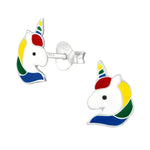 Unieke Zilveren Unicorn Oorbellen Wit/regenboogkleur-10x7mm