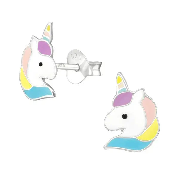 Unieke Zilveren Unicorn Oorbellen Wit/pastelkleur-10x7mm