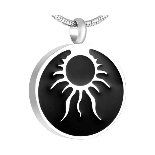 Round ash pendant tribal design – steel &amp; enamel