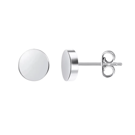 Silver-colored Round Stud Earrings Stainless Steel 7mm