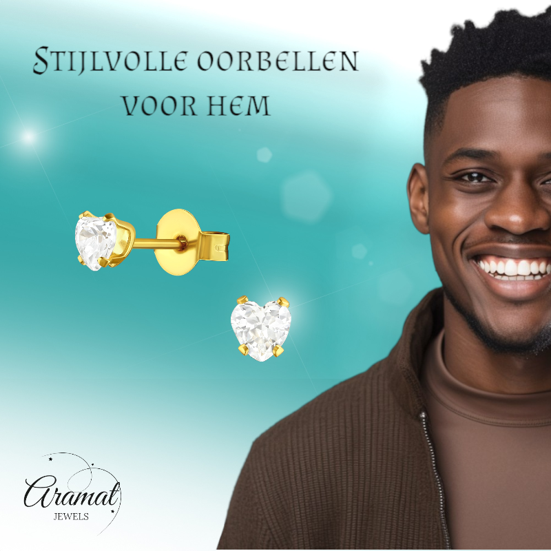 Zirkonia Hart Oorbellen Goudkleur – 4mm
