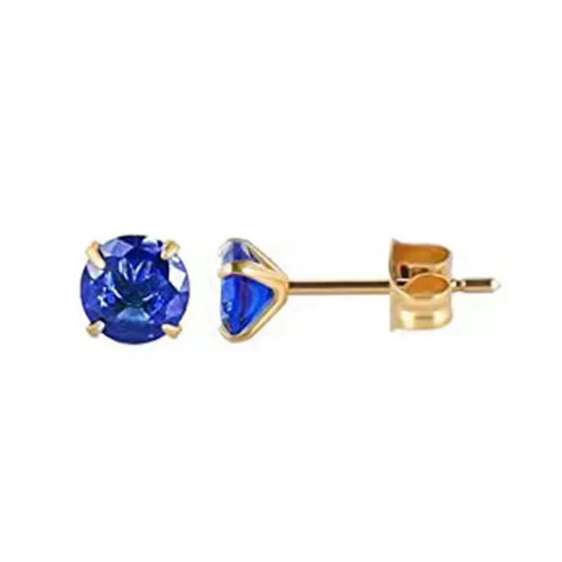 Stalen Ronde Oorstekers Goudkleurig Zirkonia 5 mm – Keuze uit 12 Kleuren