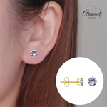 Goudkleurige Zirkonia Oorbellen 6mm Lila