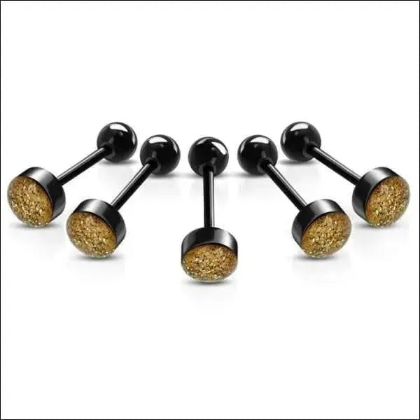 Gouden Glitterbal Stud Oorbellen - Zwarte Tongpiercing Glitter