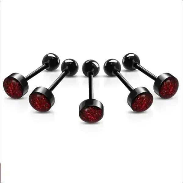 Rode Glitter Oorbellen Set - Zwarte Tongpiercing Glitter