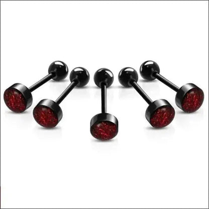 Rode Glitter Oorbellen Set - Zwarte Tongpiercing Glitter