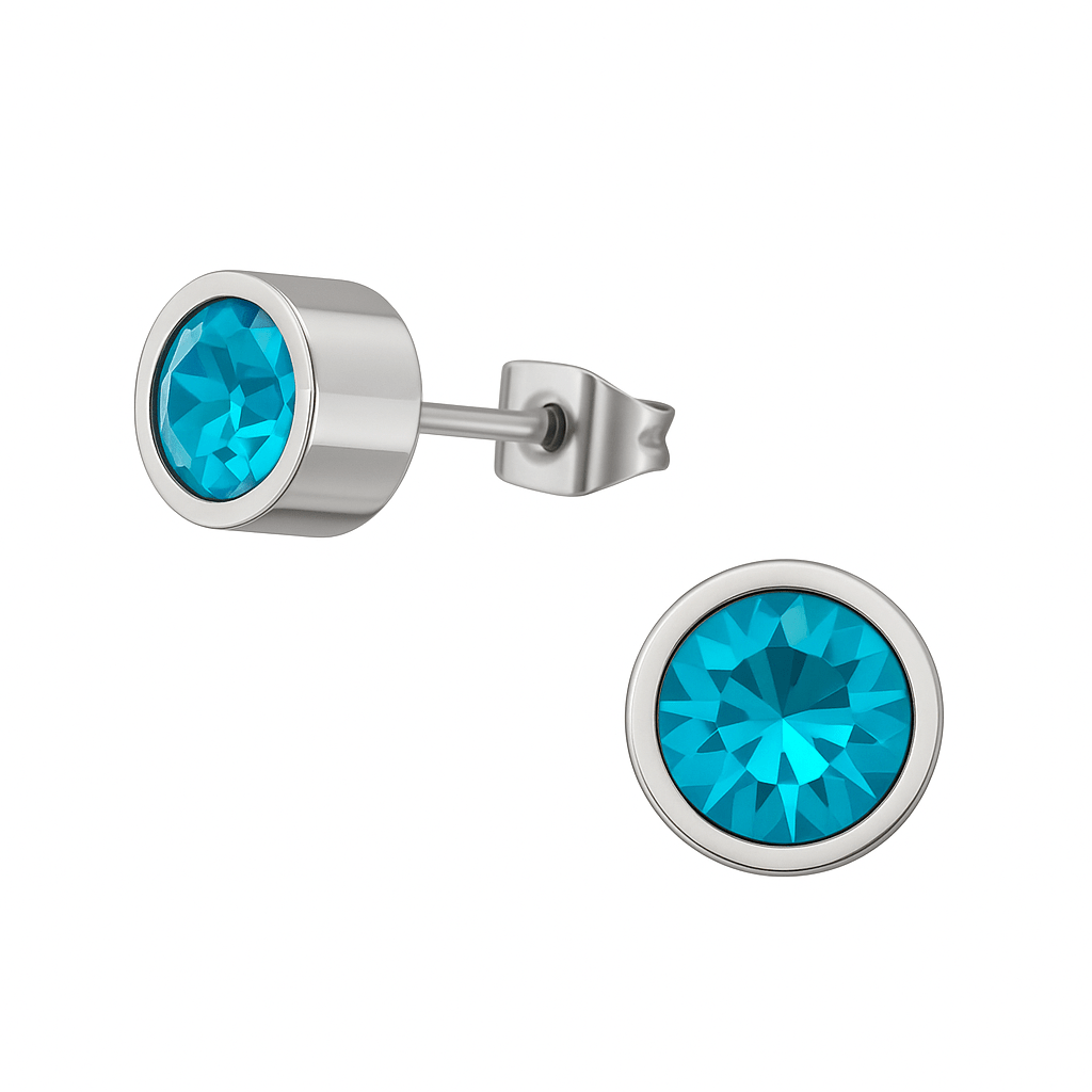 Aqua blauwe kristal oorstekers – 5mm zilver RVS - Aramat Jewels - Oorbellen - cadeautip