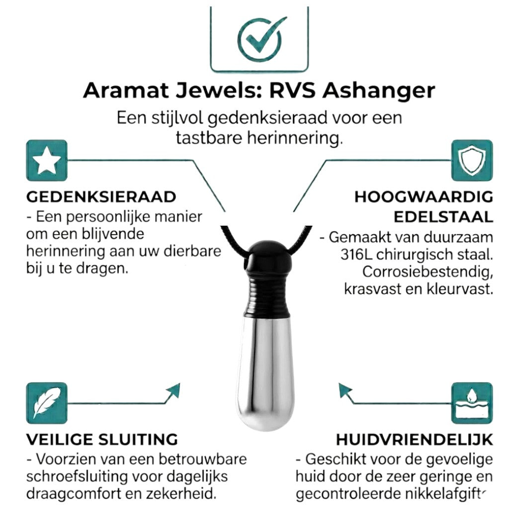 Aramat Jewels bicolor stalen ashanger buis zilver & zwart 38mm, gemaakt van roestvrij staal met schroefdop.