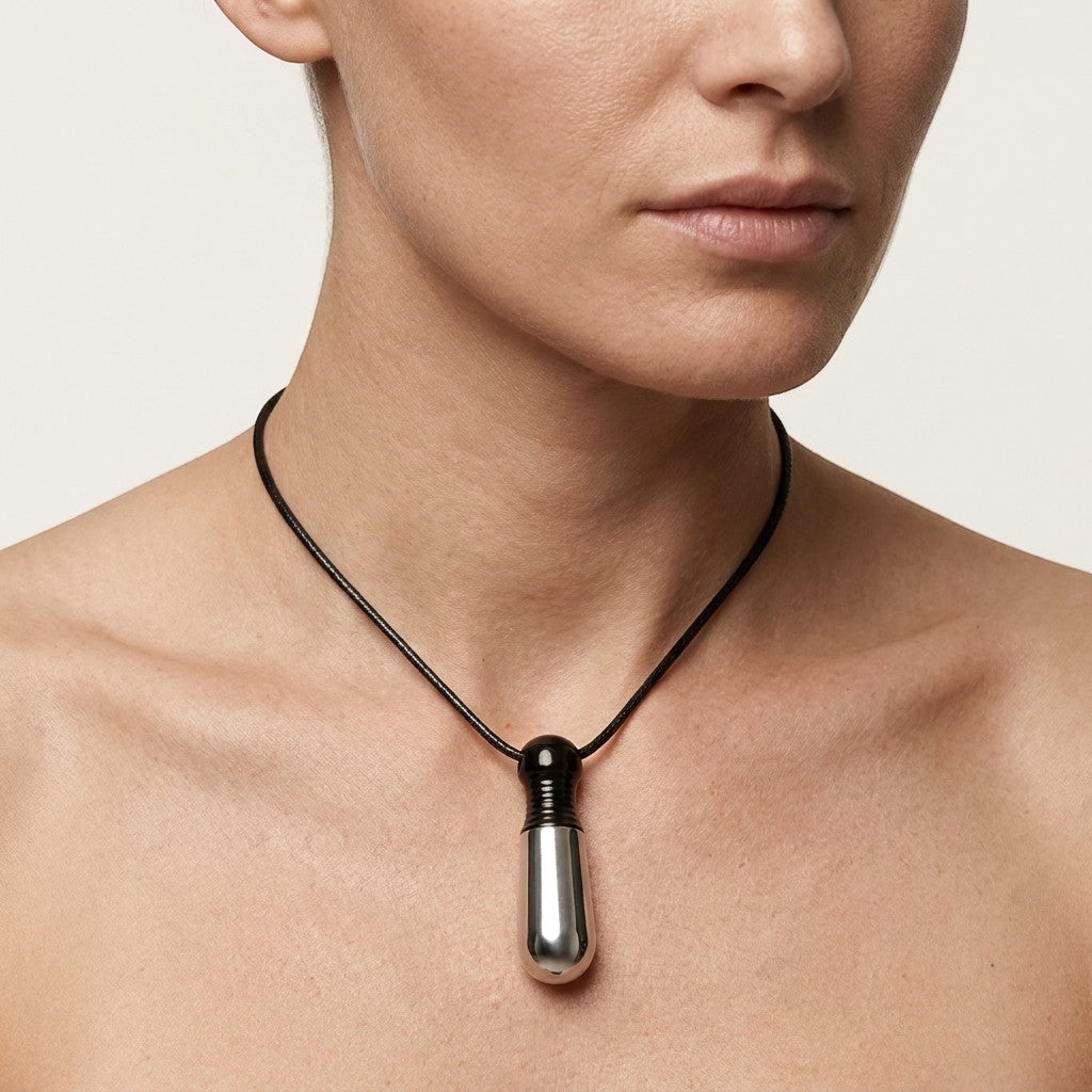 Aramat Jewels bicolor stalen ashanger buis zilver & zwart 38mm, gemaakt van roestvrij staal met schroefsluiting.
