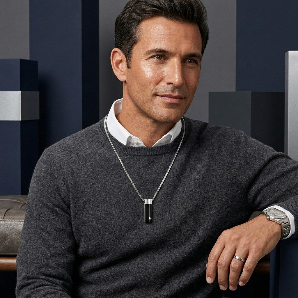 Aramat Jewels Buis ashanger in zilver en zwart met zirkonia, gemaakt van RVS.