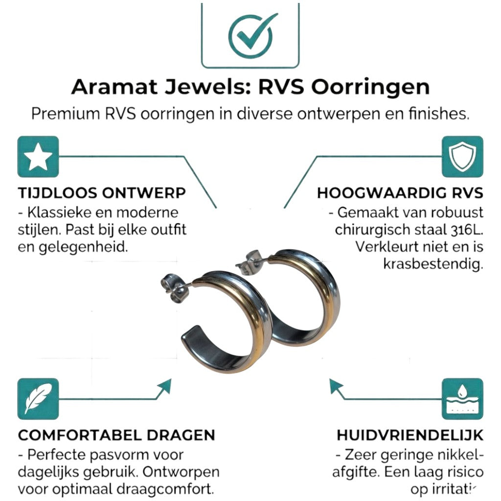 Aramat Jewels Bicolor hoop earrings in stainless steel, 23mm, with a gold and silver finish.