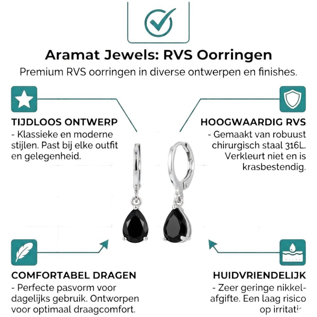 Aramat Jewels silver-tone mini hoop earrings with black teardrop zirconia stones, 10mm diameter.