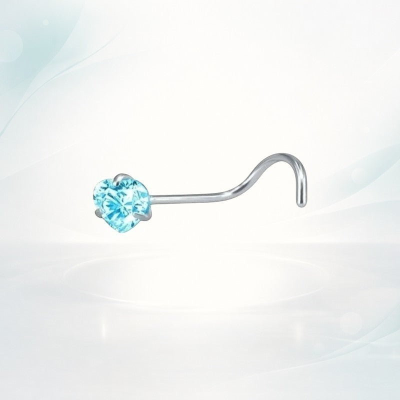 Aramat Jewels blue heart zirconia nose stud with a silver-tone screw post.