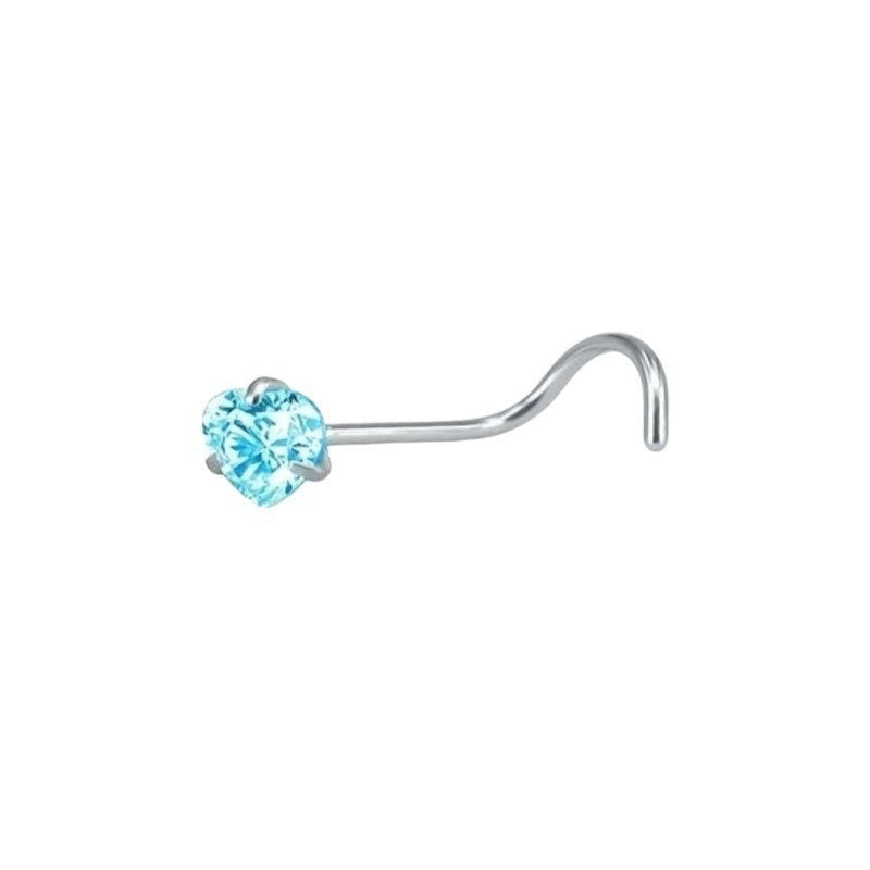 Aramat Jewels blue heart-shaped zirconia nose stud with a silver-tone steel screw.