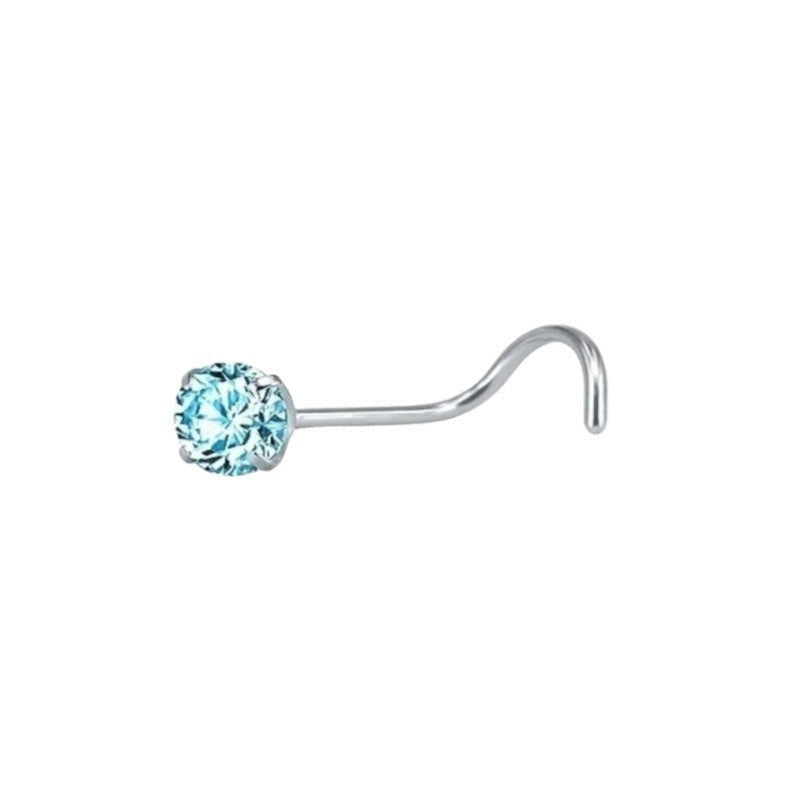 Aramat Jewels blue zirconia stainless steel nose screw piercing with a 3mm stone.