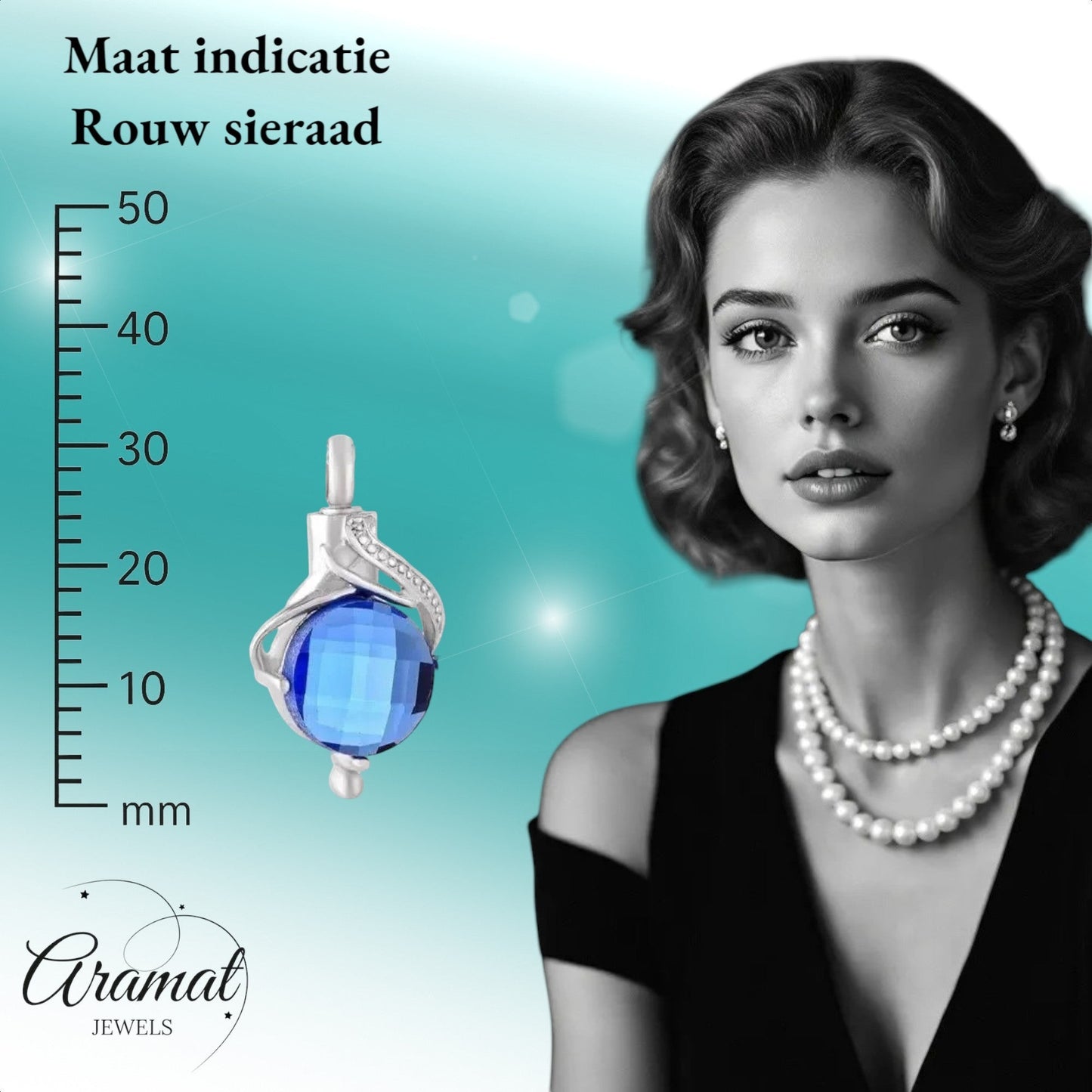 Aramat Jewels silver-colored stainless steel teardrop urn pendant with blue cubic zirconia and cubic zirconia accents.